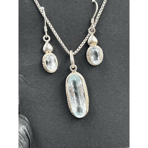 Aquamarine jewelry set Handmad 925 Starling Silver Stone Region Gilgit - Picture 4 of 12
